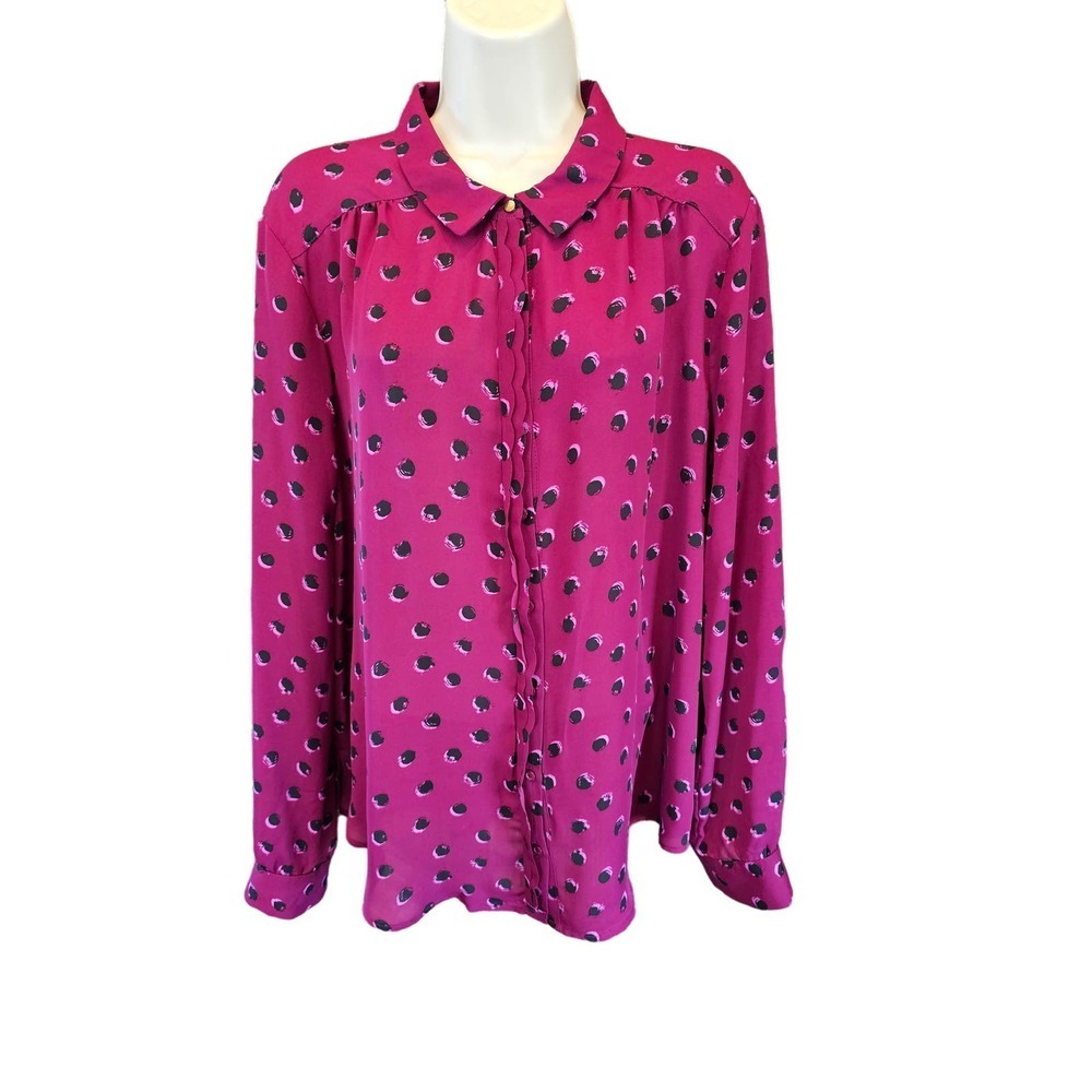 Elle size XL women career casual polyester button up BRYTONEDOT EUC ^